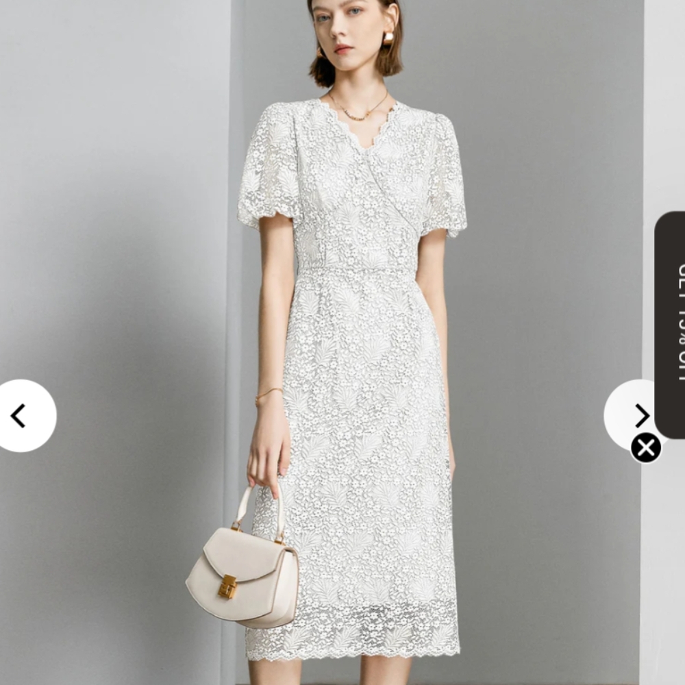 NWT CyperRiver White Formal Lace Fitted Bodice Midi Dress Size L